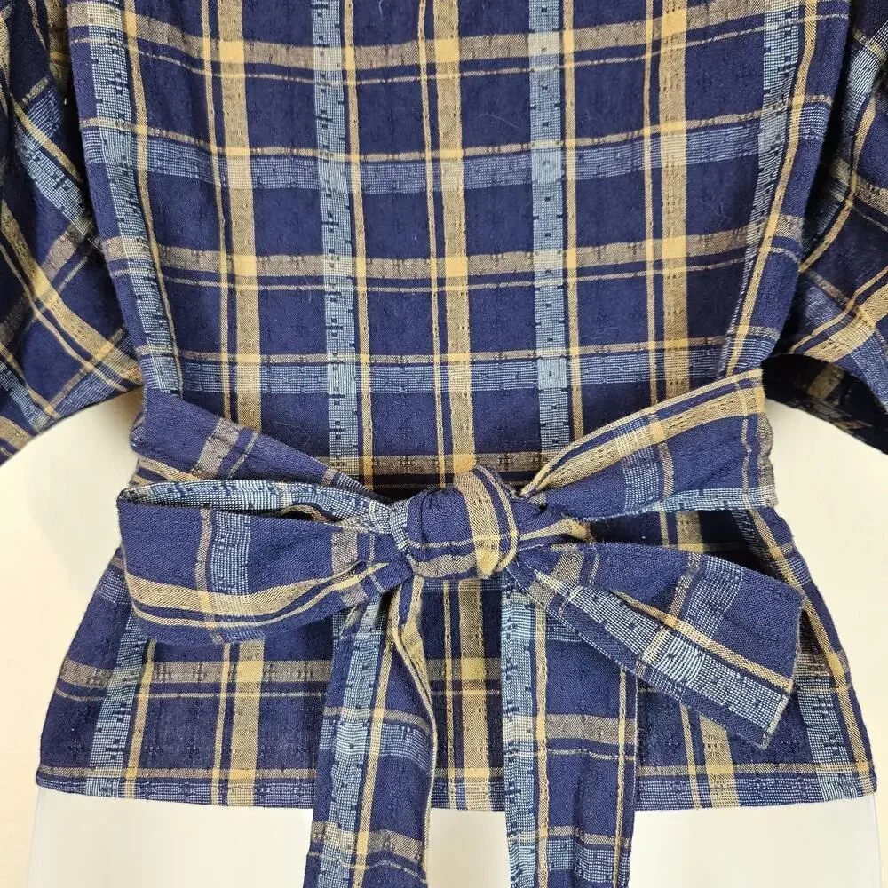 Madewell Sweetheart Wrap Top Plaid Tartan Puff Sleeve Blouse Cotton NG875 XS NWT
